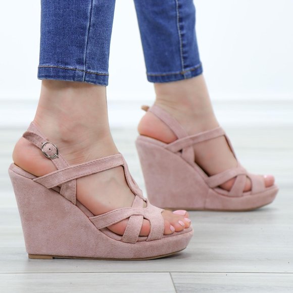Faux Suede Wedge Heel Sandals - Picture 6 of 12